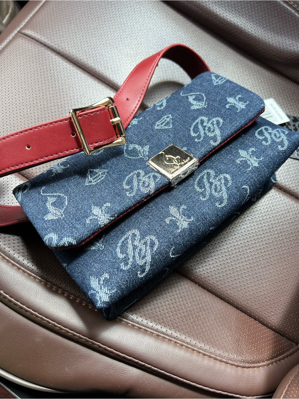 Baby Phat Denim Mini Waist Bag with Red Strap